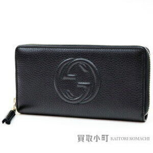 Gucci Soho Leather Zip Wallet Black Interlocking GG Stitch Tassel Charm